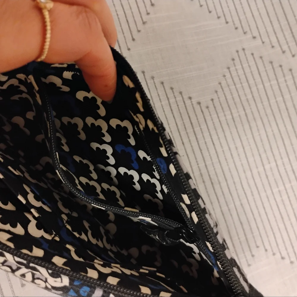 Vera Bradley Black and Blue Patterned Wristlet Removable Strap Two Main Pockets